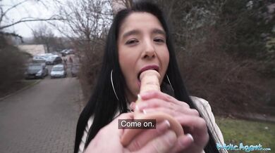 She tries to get a dildo down her throat and then fucks a huge cock