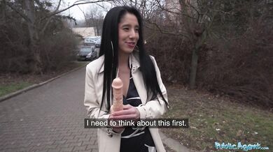 She tries to get a dildo down her throat and then fucks a huge cock