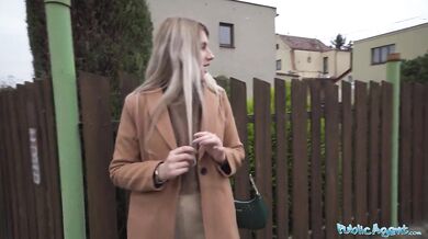 Cute blonde flashes her perky titties for cash and fucks huge cock in a basemant
