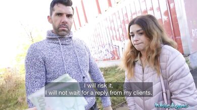 Tight Spanish babe gives blowjob and fuck behind husbands back