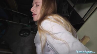 Nikki Riddle taken to a garden shed and has her wet pussy fucked by a huge cock