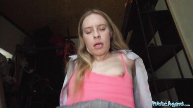 Nikki Riddle taken to a garden shed and has her wet pussy fucked by a huge cock