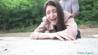 Very cute college teen art student with natural tits studies a big dick outdoors