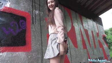 Very cute college teen art student with natural tits studies a big dick outdoors