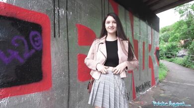 Very cute college teen art student with natural tits studies a big dick outdoors