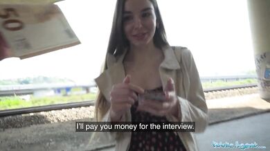 Cute young long haired Ukrainian talked into having sex with a stranger outdoors