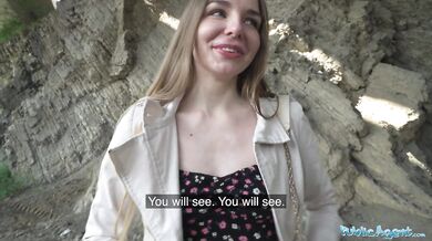 Cute young long haired Ukrainian talked into having sex with a stranger outdoors
