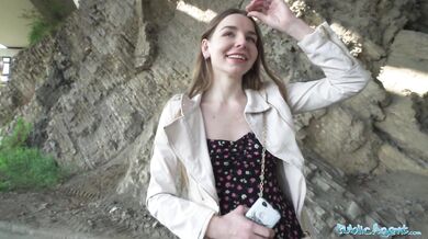 Cute young long haired Ukrainian talked into having sex with a stranger outdoors