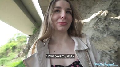 Cute young long haired Ukrainian talked into having sex with a stranger outdoors