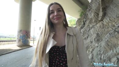 Cute young long haired Ukrainian talked into having sex with a stranger outdoors