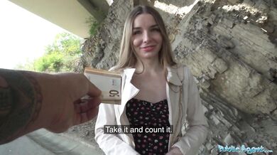Cute young long haired Ukrainian talked into having sex with a stranger outdoors