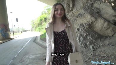 Cute young long haired Ukrainian talked into having sex with a stranger outdoors