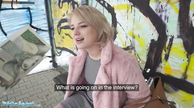 Short hair blonde amateur teen with soft natural body picked up as bus stop