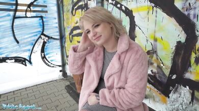 Short hair blonde amateur teen with soft natural body picked up as bus stop