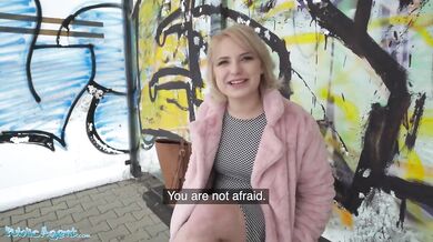 Short hair blonde amateur teen with soft natural body picked up as bus stop