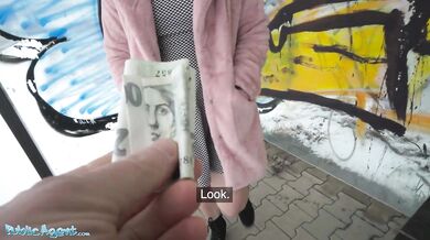 Short hair blonde amateur teen with soft natural body picked up as bus stop