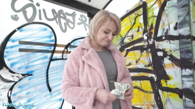 Short hair blonde amateur teen with soft natural body picked up as bus stop