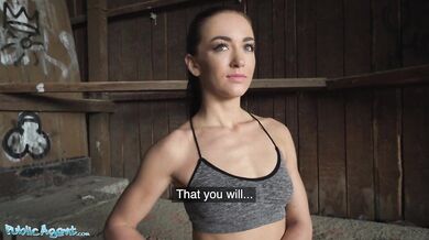 Hot fitness babe in tight yoga pants shows her big ass for cash and fucks a big dick