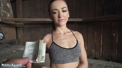 Hot fitness babe in tight yoga pants shows her big ass for cash and fucks a big dick