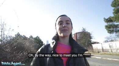 Young Spanish brunette with perky tits seduced in public