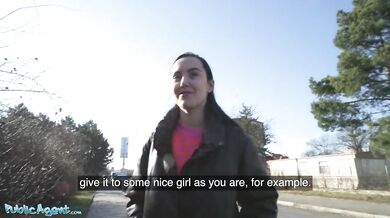 Young Spanish brunette with perky tits seduced in public