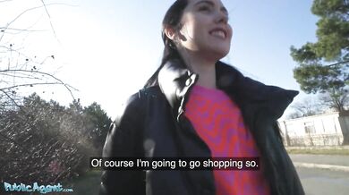 Young Spanish brunette with perky tits seduced in public