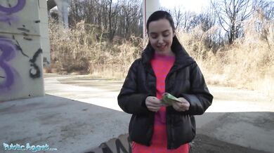 Young Spanish brunette with perky tits seduced in public