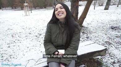 Spanish Brunette Flashes Big Natural Tits In The Snow
