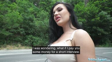 Hitch-hiker with fabulous big boobs fucking a big dick for money