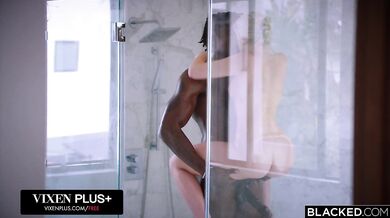 Blonde can't resist a big black cock in the shower