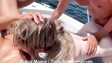 AvaMoorex And Her Friend Take On Three Cocks On The Boat