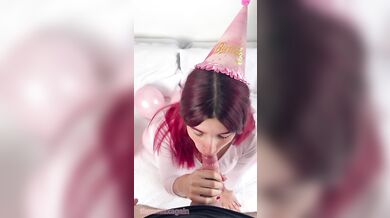 Redheaded Birthday Girl FiammiSxagain Shows Off Her Oral Skills