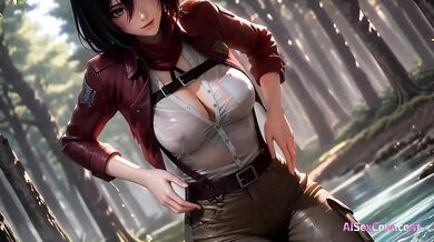 Mikasa Ackerman’s secret forest encounter with titan Eren leads to rough anal and explosive cumshots