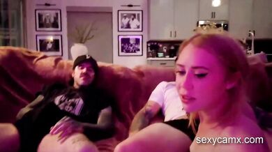 Hot blonde slut gets fingered and fucked by two guys