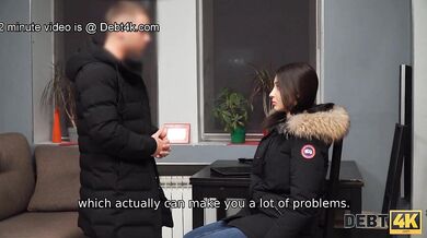 Hot brunette fucks debt collector 