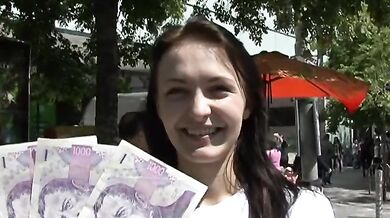 Amateur cute brunette fucks outdoors with stranger