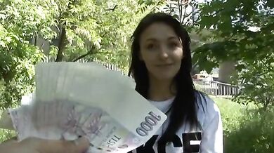 Amateur cute brunette fucks outdoors with stranger