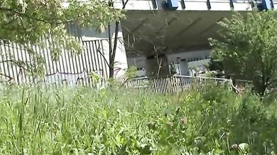 Amateur cute brunette fucks outdoors with stranger