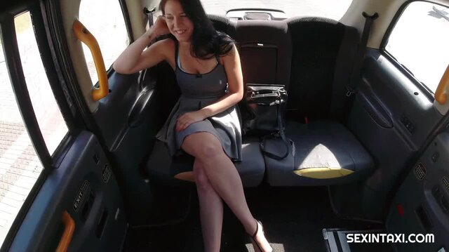 Busty Czech brunette fucks in taxi