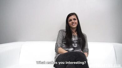 Cute brunette rides dick at the casting