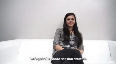 Cute brunette rides dick at the casting