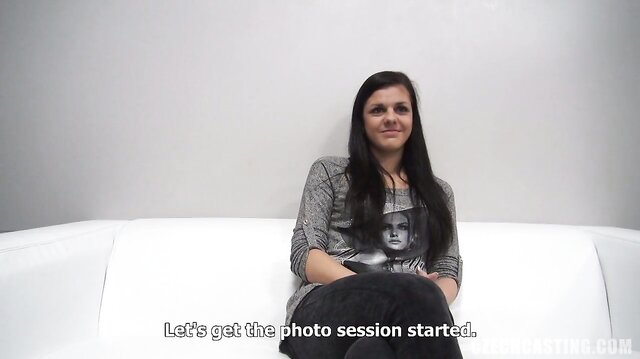 Cute brunette rides dick at the casting