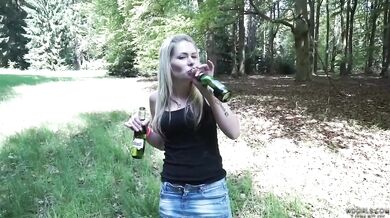 Blonde girl and the most popular Czech beer