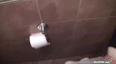 Bitch Stop - Amateur brunette fucks in a public toilet