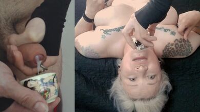 Tattooed Blonde Swallows A Spoonful Of Fresh Cum
