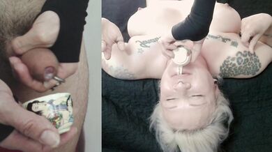 Tattooed Blonde Swallows A Spoonful Of Fresh Cum