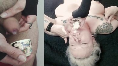 Tattooed Blonde Swallows A Spoonful Of Fresh Cum