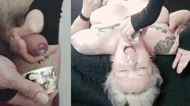 Tattooed Blonde Swallows A Spoonful Of Fresh Cum