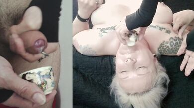 Tattooed Blonde Swallows A Spoonful Of Fresh Cum