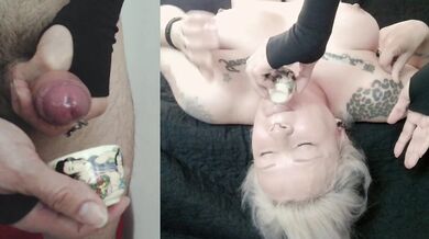 Tattooed Blonde Swallows A Spoonful Of Fresh Cum